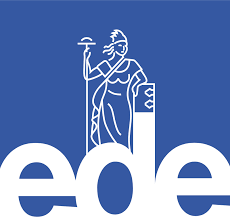 Blauwe achtergrond en witte letters Ede