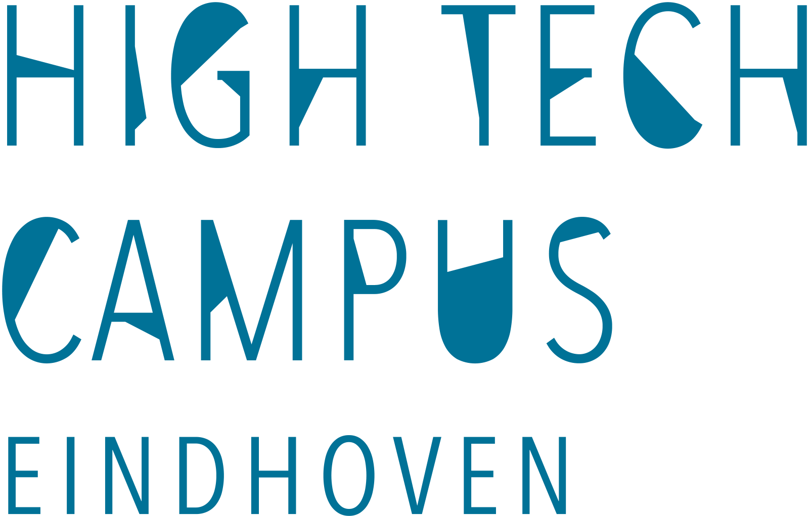 Logo van de High Tech Campus Eindhoven blauwe letters